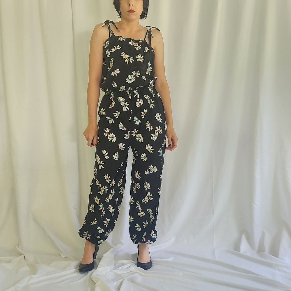 80s/90s Black Floral Home‎ Made Jumpsuit